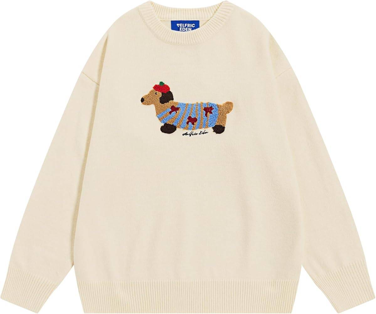Aelfric Eden Cartoon Dog Sweater Casual Soft Baggy Knit Pullover Sweaters Long Sleeve Crewneck To... | Amazon (US)