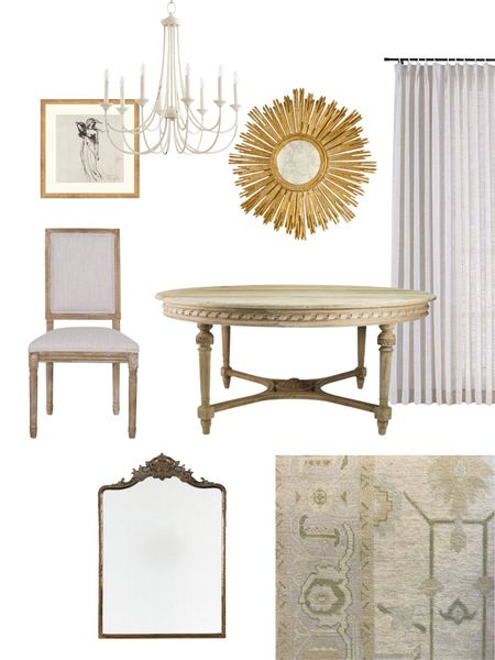Dining room design, designer, worlds away sunburst mirror, wayfair, loom and co, Turkish oushak, custom rug, hand knotted, wool rug, area rug, green, glam, gold, Louis dining chair, dining table, French country, modern, sketch art, Target, threshold, studio McGee, white chandelier, Ballard, 

#LTKFind #LTKhome