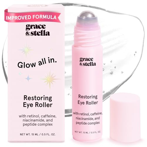 grace & stella Under Eye Brightener Roller - Airplane Travel Essentials - Travel Size Toiletries - Retinol & Caffeine Eye Serum for Puffiness, Dark Circles, Wrinkles - Vegan Skincare (15ml / 0.51floz) | Amazon (US)