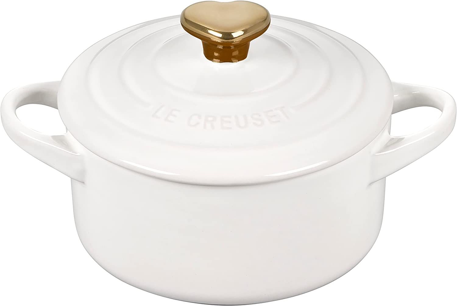 Le Creuset Figural Hearts Collection Stoneware Mini Round Cocotte, 8oz, White with Gold Heart Kno... | Amazon (US)