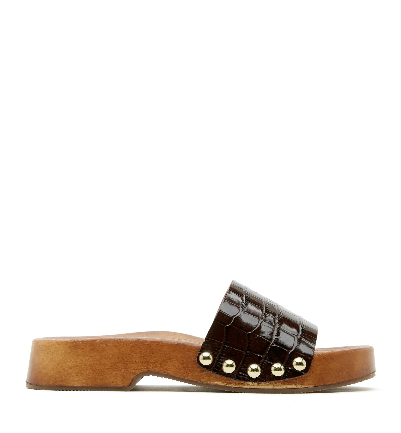 SOLSTICE LEATHER CROCO PRINT CLOG SANDAL | La Canadienne