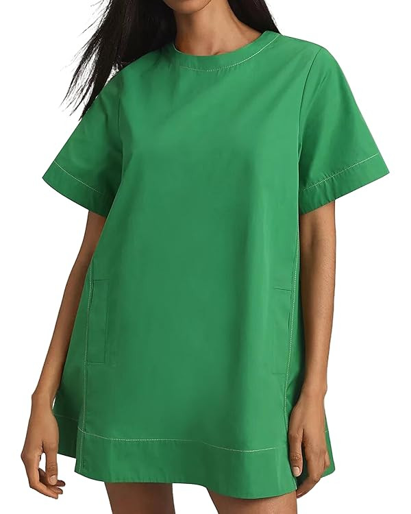 Women's Summer Short Sleeve Mini Dress Loose Fit Button Back Mini Dresses Slit Tunic Shirt Short ... | Amazon (US)