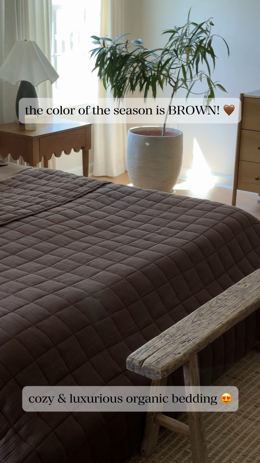 Incredible organic bedding pieces! The softest bamboo sheets in the “wheat” color & organic gauze quilt in “chocolate” color make for the richest bedding look EXTRA cozy for the season! 😍🤎 absolutely LOVE everything from @Quince  !! #quincepartner #bedding #chocolatebrown

#LTKHome #LTKSeasonal #LTKdayinmylife