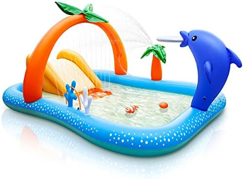 Inflatable Play Center, Kiddie Pool for Kids, Toddler Pool Seaside Water Lounge with Slide, Coconut  | Amazon (US)