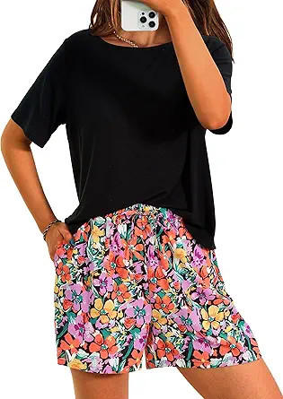 PRETTYGARDEN Women's Summer 2 Piece Outfits Lounge Sets Short Sleeve Tee Shirts Tops Blouses Pock... | Amazon (US)