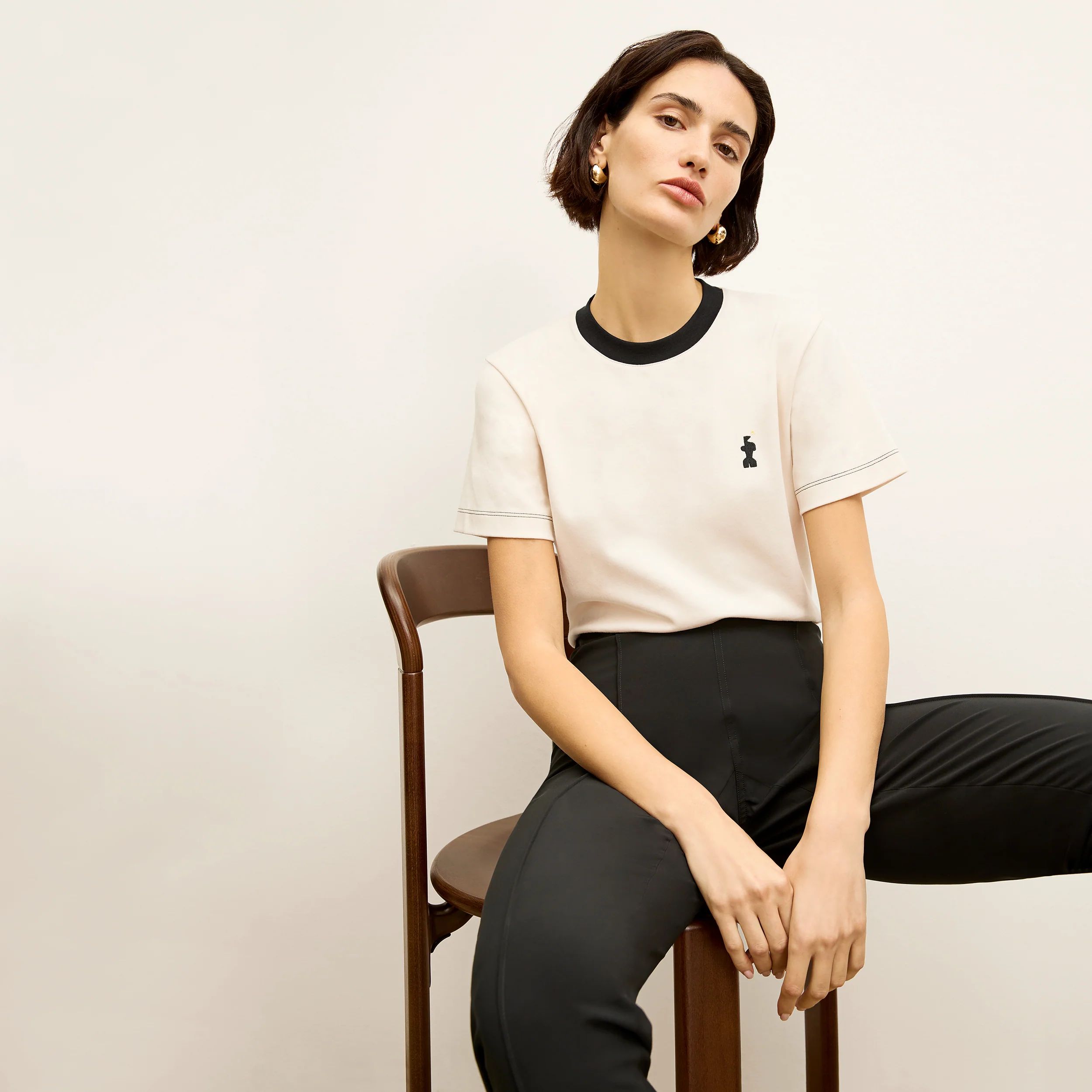 The Leslie T-Shirt Contrast with Embroidery - Organic Pima Cotton | MM LaFleur