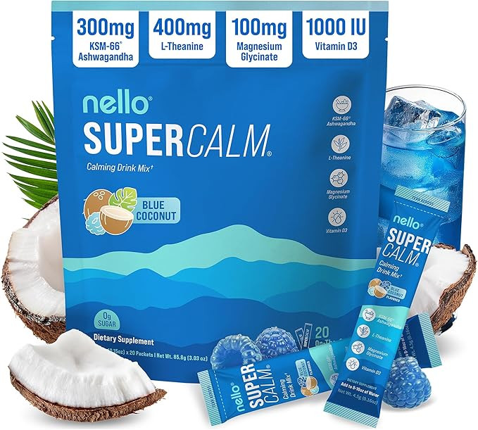 Nello Supercalm Drink Mix with Magnesium Glycinate, KSM 66 Ashwagandha, Vitamin D3 and L Theanine... | Amazon (US)