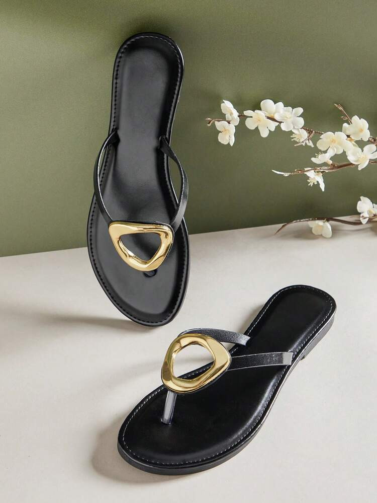 SHUZIA Damen bequeme Sandalen mit Metallornament zum Hineinschl\u00fcpfen | SHEIN