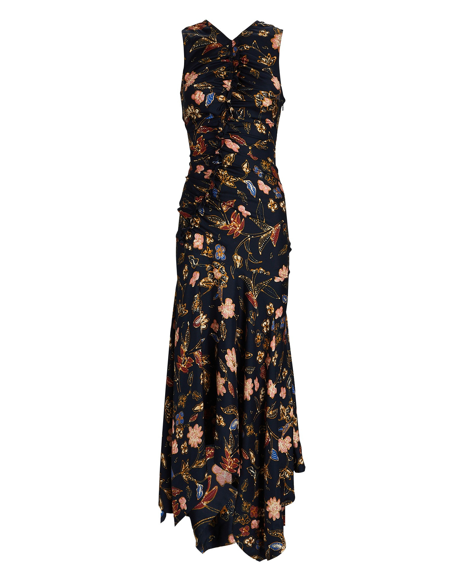 Alma Ruched Floral Silk Maxi Dress | INTERMIX