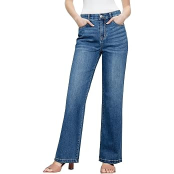 Sidefeel Women's Wide Leg Jeans High Waisted Tummy Control Stretchy Straight Leg Elastic Waist Tr... | Amazon (US)