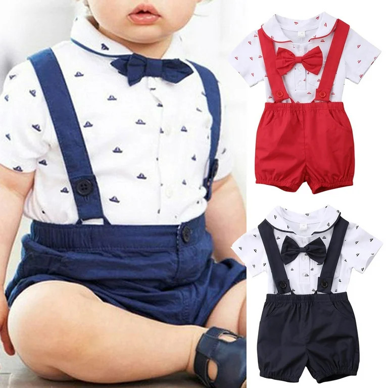 Newborn Infant Toddler Baby Boy Wedding Formal Suit Bowtie Gentleman Romper + Suspender Pants 2pc... | Walmart (US)