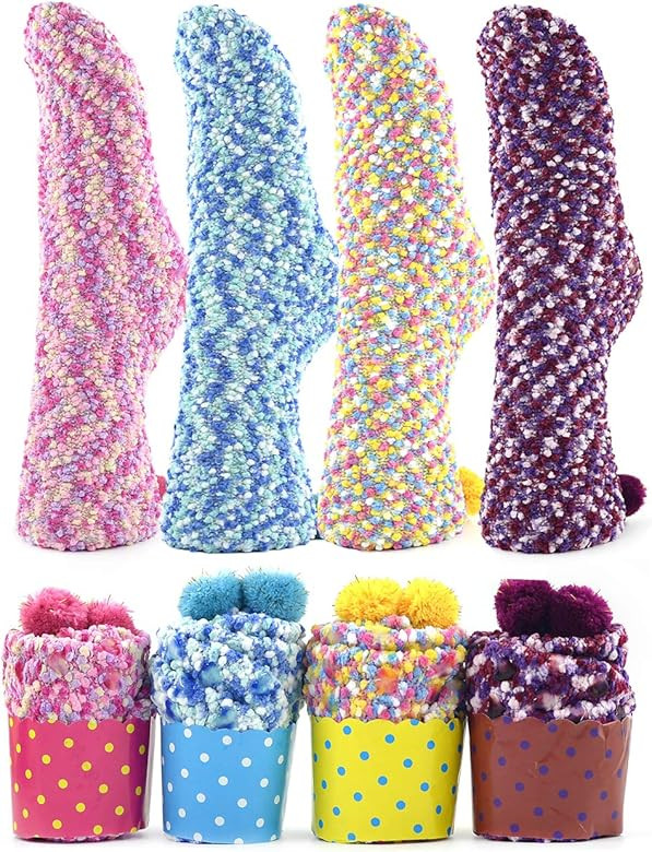 K MASANIJI Women's Fuzzy Socks Polka Dots Anti-skid Slipper Socks Gift Cupcake Socks | Amazon (US)