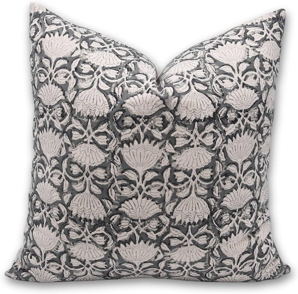 Fabritual Block Print Duck Canvas Cotton 14x14 Throw Pillow Covers, Decorative Handmade Pillow Co... | Amazon (US)