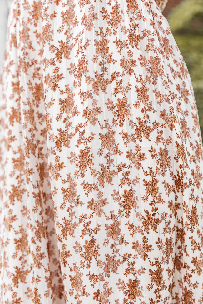 Beautifully You Ivory and Brown Floral Maxi Dress | Pink Lily