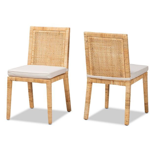 2pc Sofia Wood and Rattan Dining Chair Set Natural/White - Baxton Studio | Target