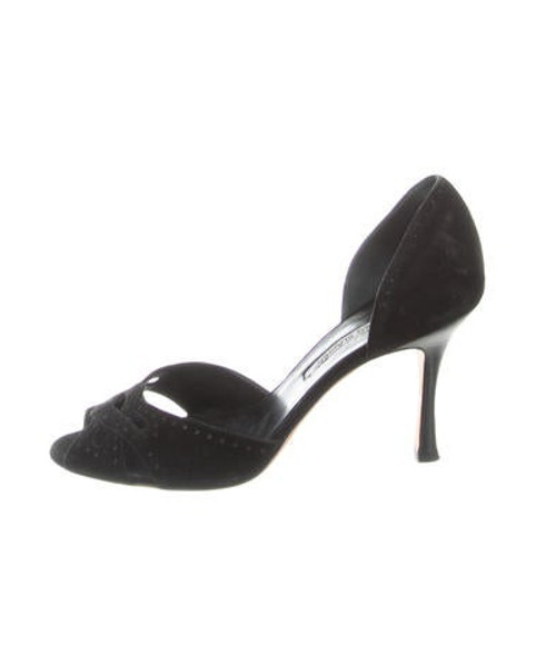 Manolo Blahnik Suede Peep-Toe d'Orsay Pumps Black | The RealReal