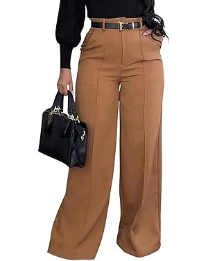 SHINFY Women Wide Leg Dress Pants High Waisted Slacks Pleated Business Casual Office Palazzo Work... | Amazon (US)