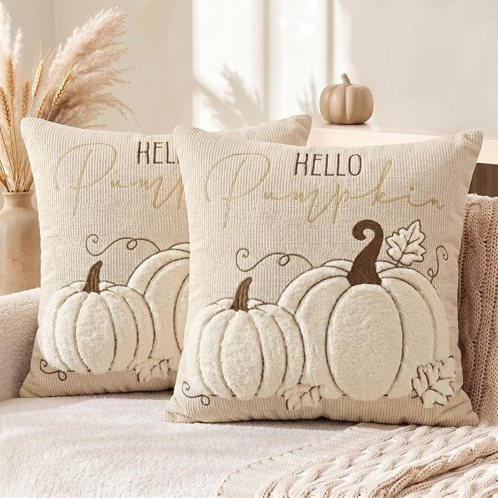 AVOIN colorlife Beige Fall Pumpkin Throw Pillow Covers 18x18 Inch 2PC | Amazon (US)