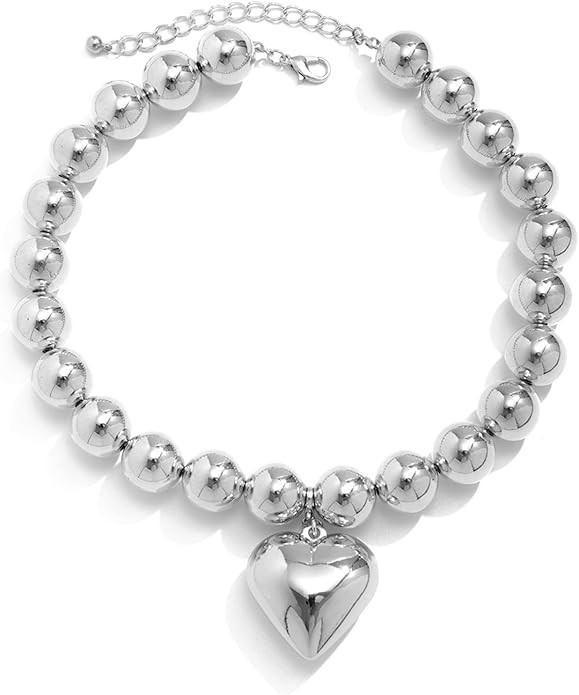 YBMYCM Heart Pendant Choker Necklaces Chunky Gold Bead Choker Necklaces for Women Gifts Jewelry | Amazon (US)