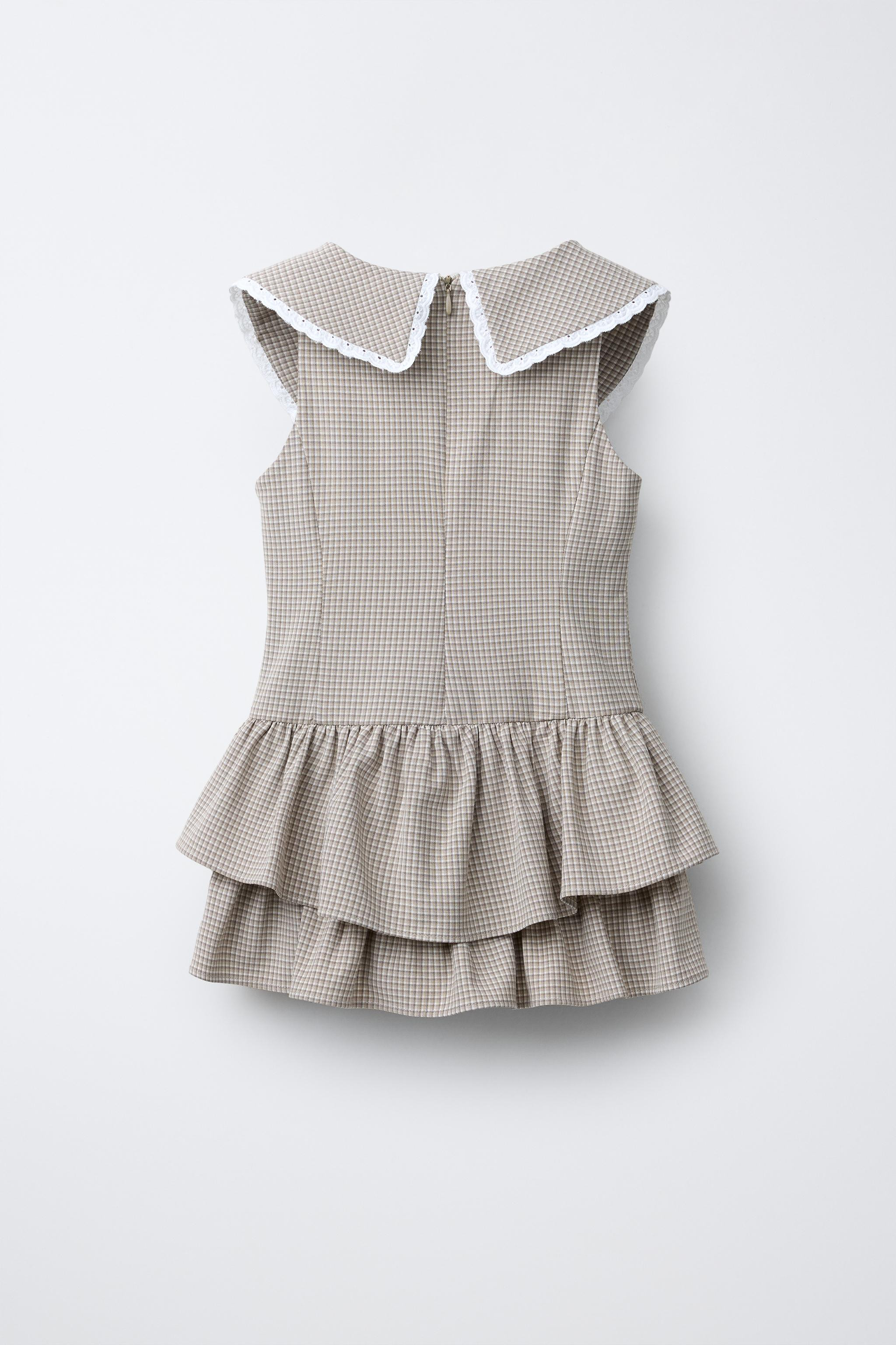 PLAID RUFFLED LACE TRIM DRESS | Zara US