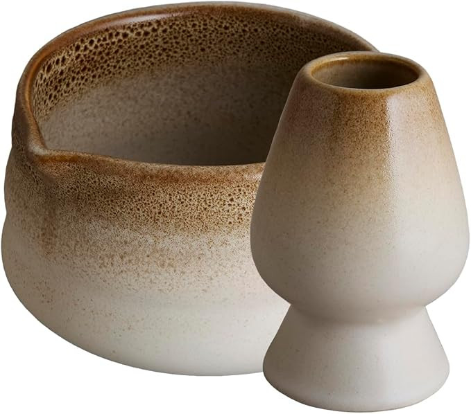 Goodies Ombre Matcha Bowl and Whisk Stand Set, Glazed, Dishwasher Safe, Microwave Safe, Spill-Fre... | Amazon (US)