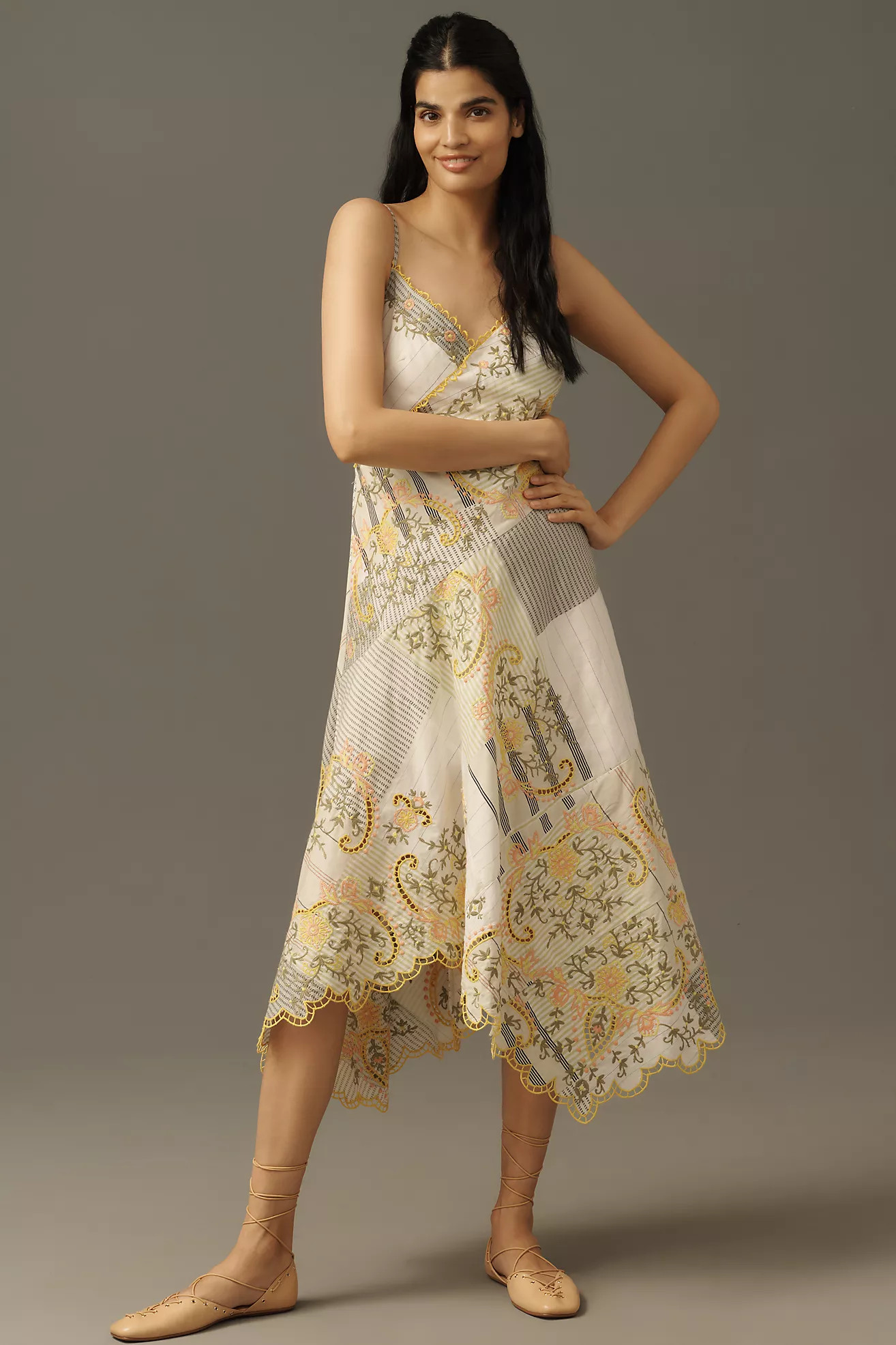 By Anthropologie Sleeveless V-Neck Asymmetric Midi Dress | Anthropologie (US)