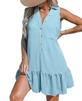 Women's V-Neck Ruffled Sleeveless Mini Beach Dress | Macy's
