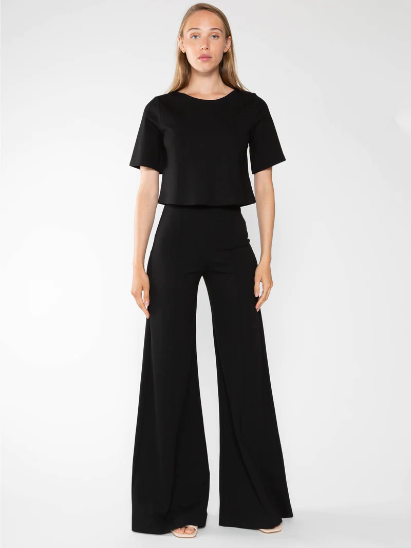 Black Ponte Knit Wide Leg Pant | Ripley Rader