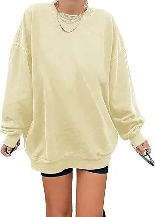 Women's Oversized Long Sleeve Sweatshirts Pure Color Round Neck Casual Pullover Shirt | Amazon (US)