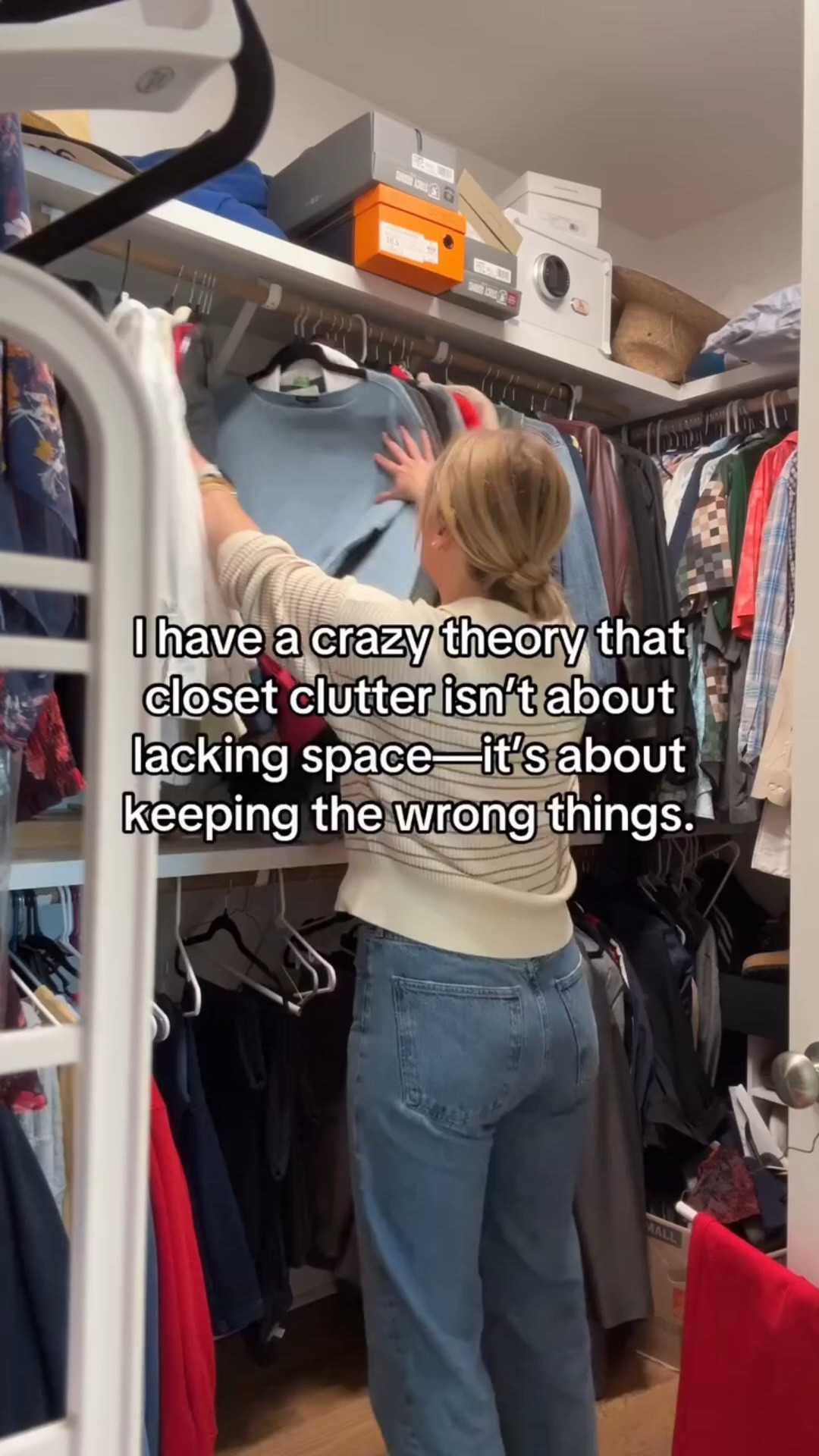 You have room. You’re just holding onto: 

• Clothes that don’t fit your body NOW 
• Pieces for a lifestyle you don’t actually have 
• “Someday” items you feel guilty letting go of 
• Purchases you regret but keep anyway 

When you remove what doesn’t serve your current life, suddenly your closet feels spacious and everything in it actually works. 

The problem was never the space. It was what you were filling it with. 

💬 Need help editing your closet? DM us to work together 

✨ Follow for closet clarity tips