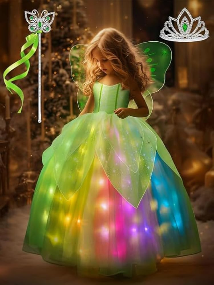 Fairy Princess Costume for Girls, Colorful Light Up Toddler Dress with Accessories kit for 3-9Y, ... | Amazon (US)