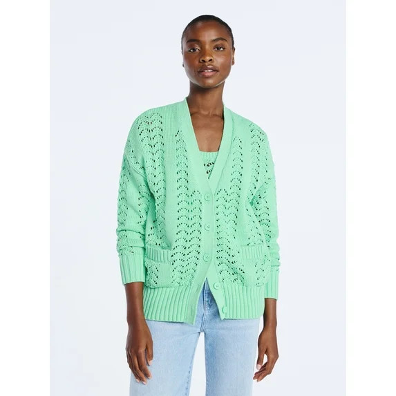 Scoop Women’s V Neck Sweater Cardigan, Midweight, Sizes XS-4X | Walmart (US)