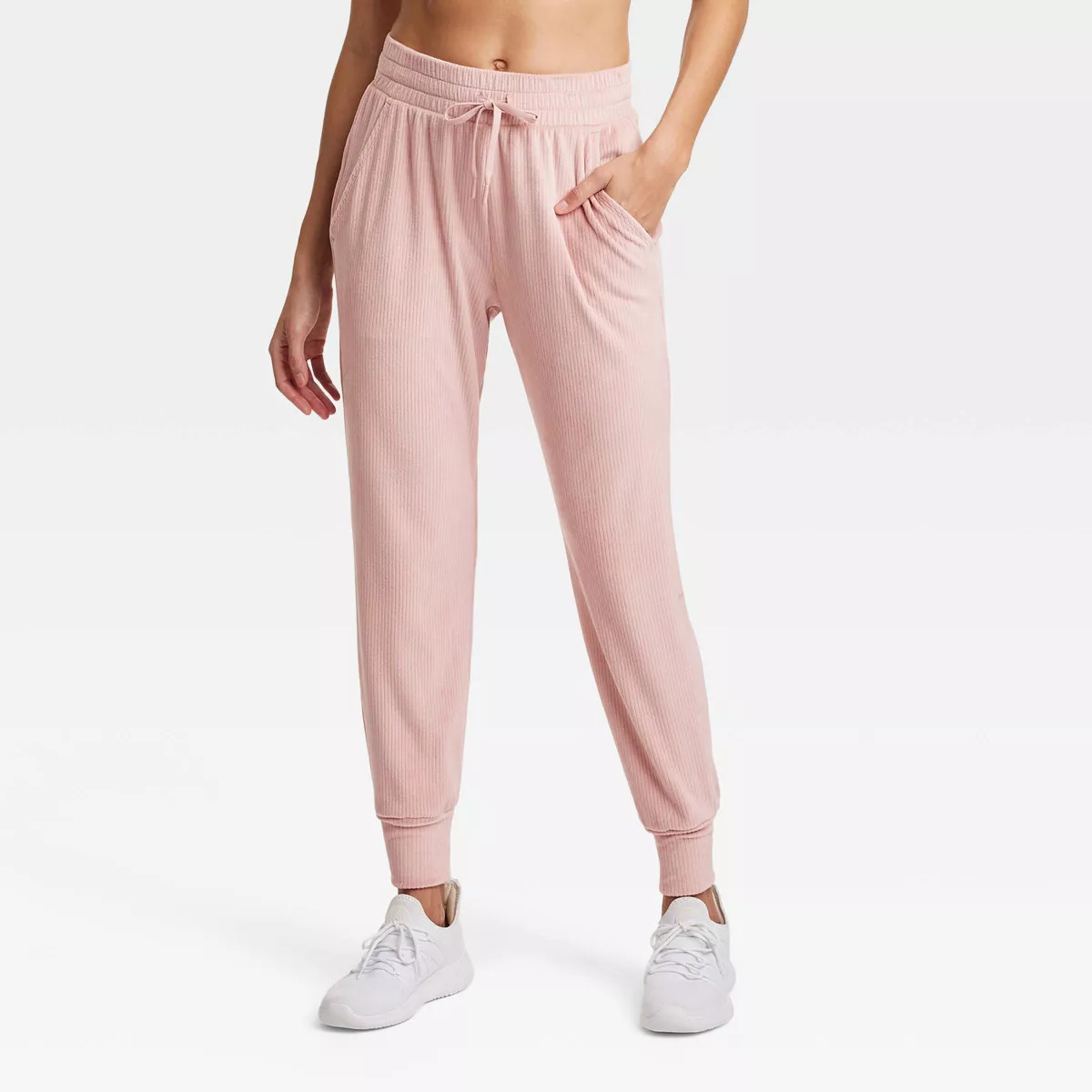 Women's Velour Ribbed Jogger Sweatpants - All In Motion™ Light Mauve S | Target