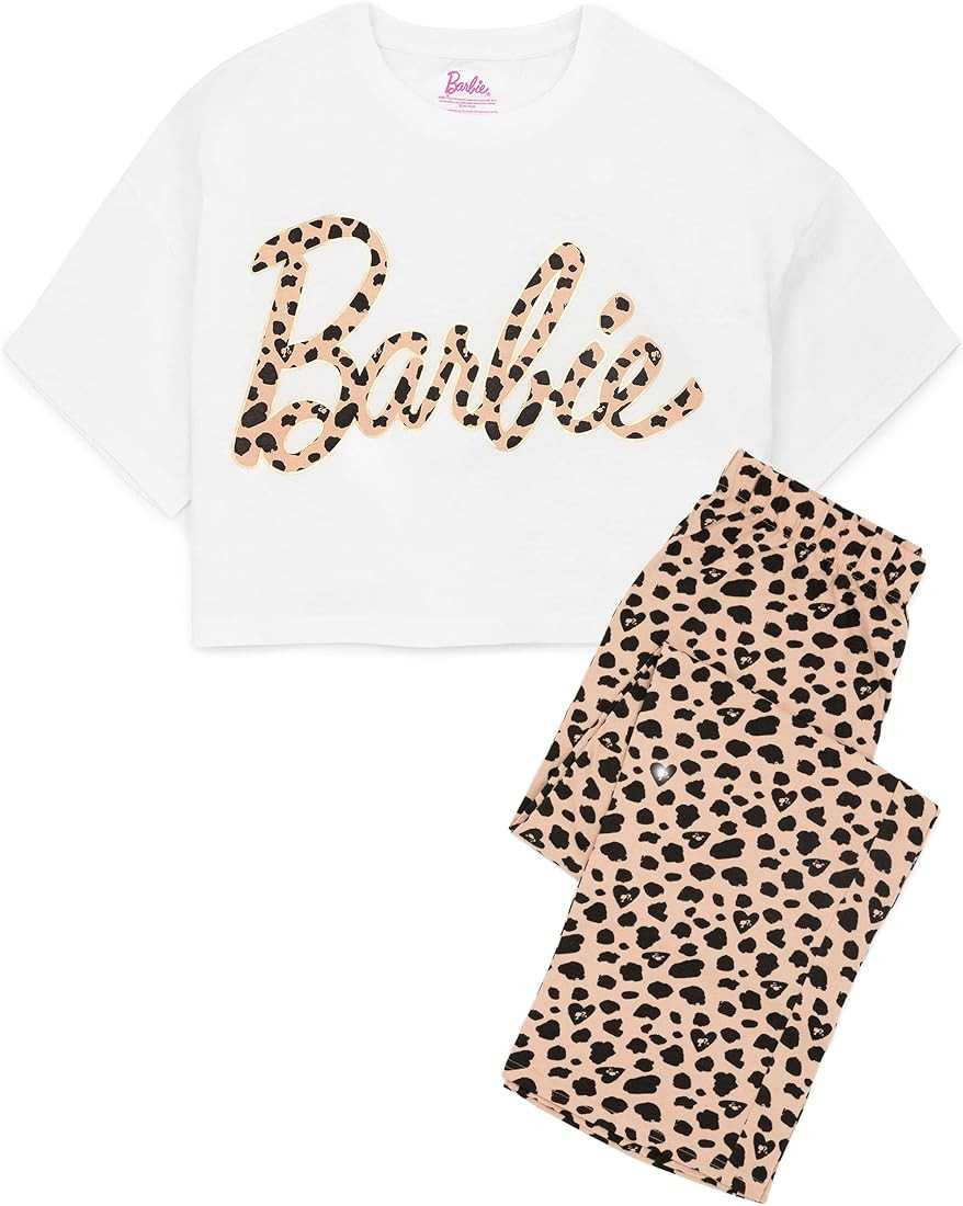 Barbie Pyjamas Womens Animal Print Logo Cropped T-Shirt Bottoms Pjs | Amazon (US)