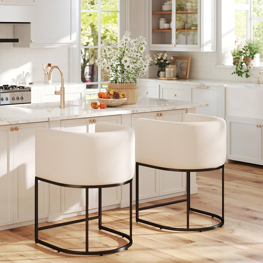 HNY Modern Counter Height Linen Fabric Upholstered Counter Stools Set of 2, 24 Inch Kitchen Islan... | Amazon (US)