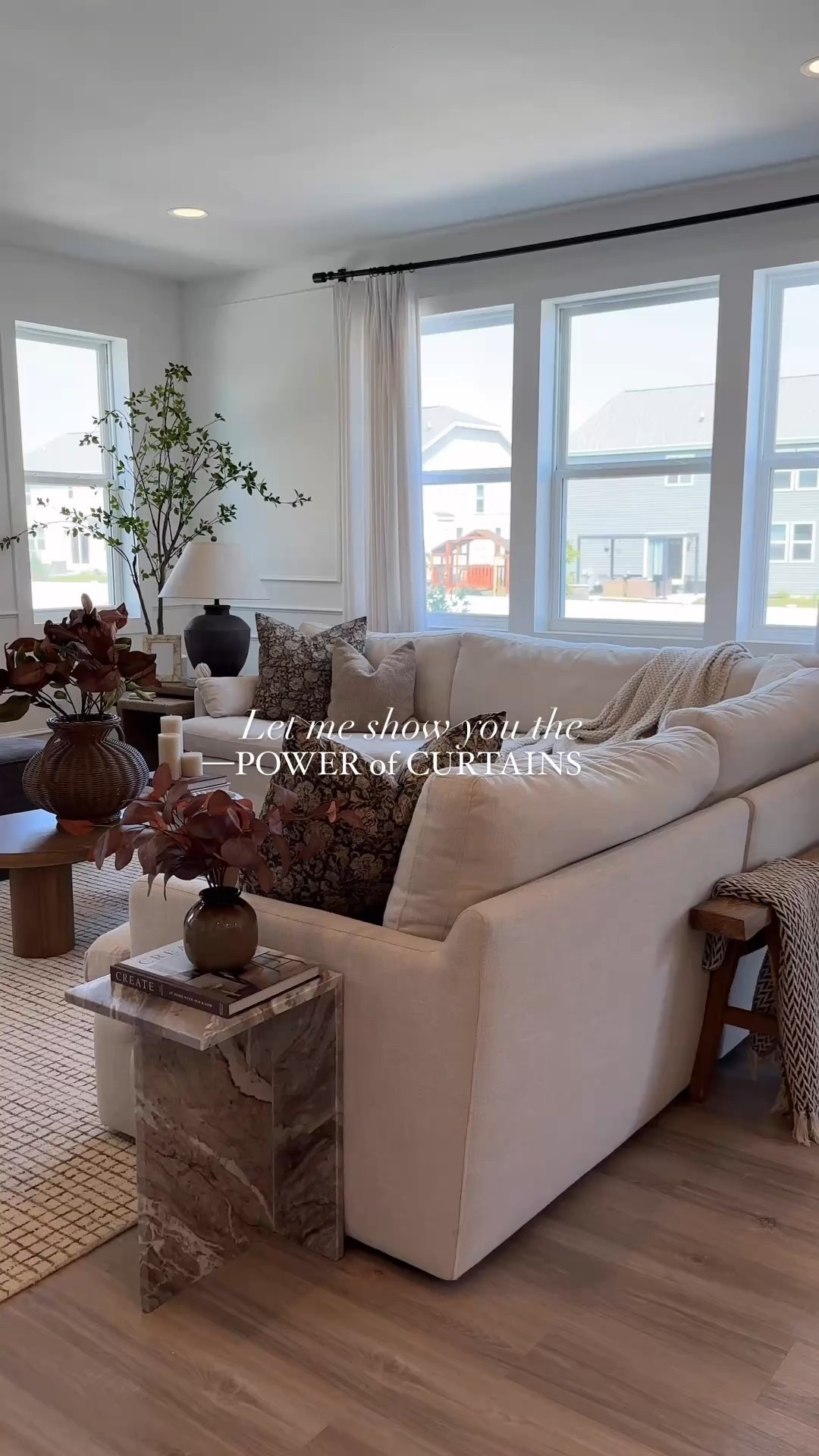 The power of curtains is so real!

After years of contemplating adding curtains by the fireplace we finally added the viral @twopagescurtains & I’m so happy with how they look! I worried about it taking away from the natural lighting but it doesn’t. Our home feels more luxurious & warm just by this simple change!
 
In my brown era. 🤎 Slowly Adding more warmth to our home 😍🤌🏽

Curtains details:
Liz Linen
Taupe Grey
Triple Pleat 
Privacy liner 
Memory shape
60”w x 103”L  (our ceilings are 9’) 
