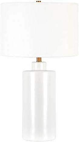 Carlina 25" Tall Ceramic Table Lamp with Fabric Shade in Matte White/White | Amazon (US)