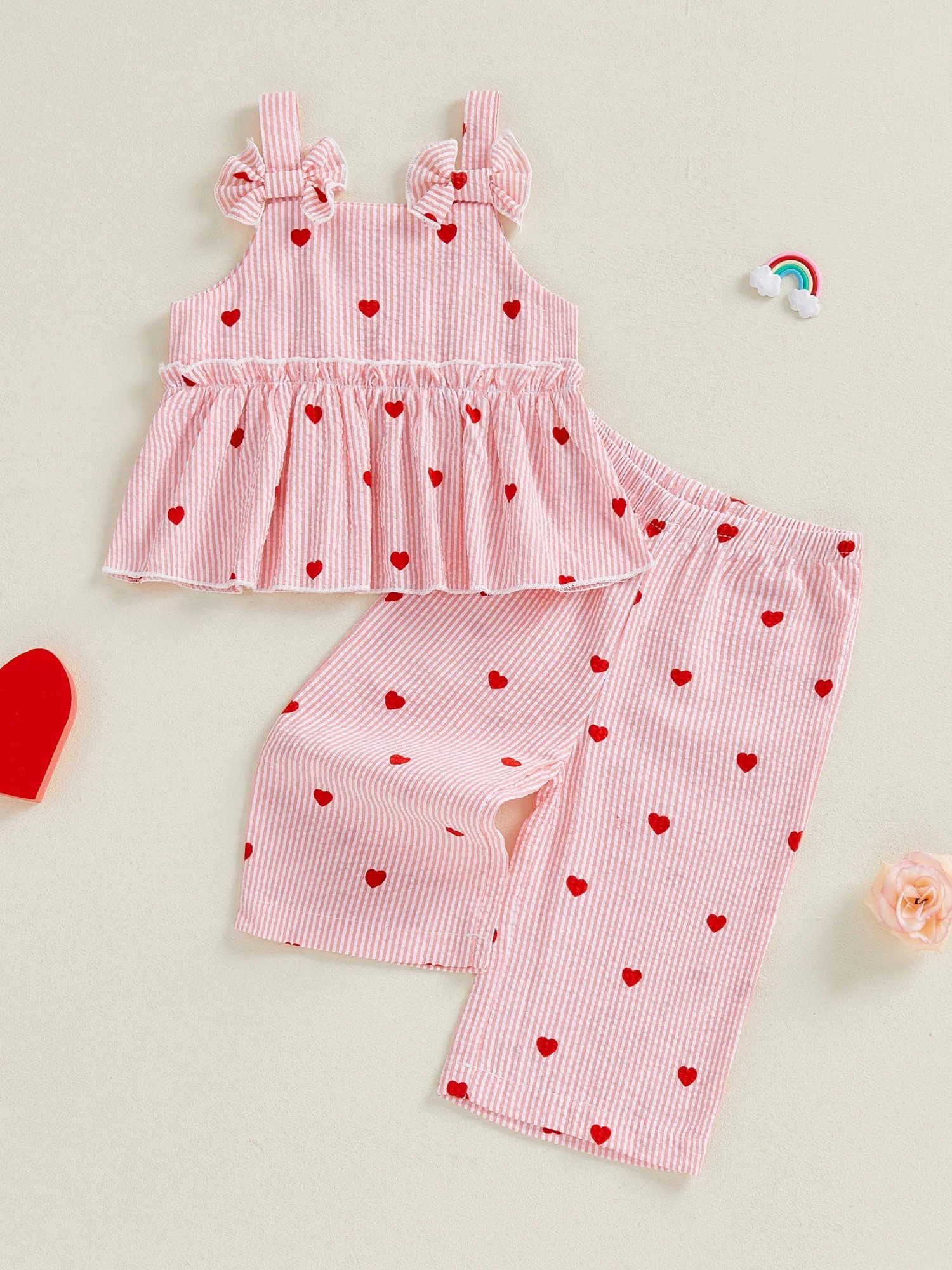 Loicainy Toddler Baby Girls Outfit for Valentines Day 6 12 18 24 Months 2T 3T 4T Striped Heart Sl... | Walmart (US)