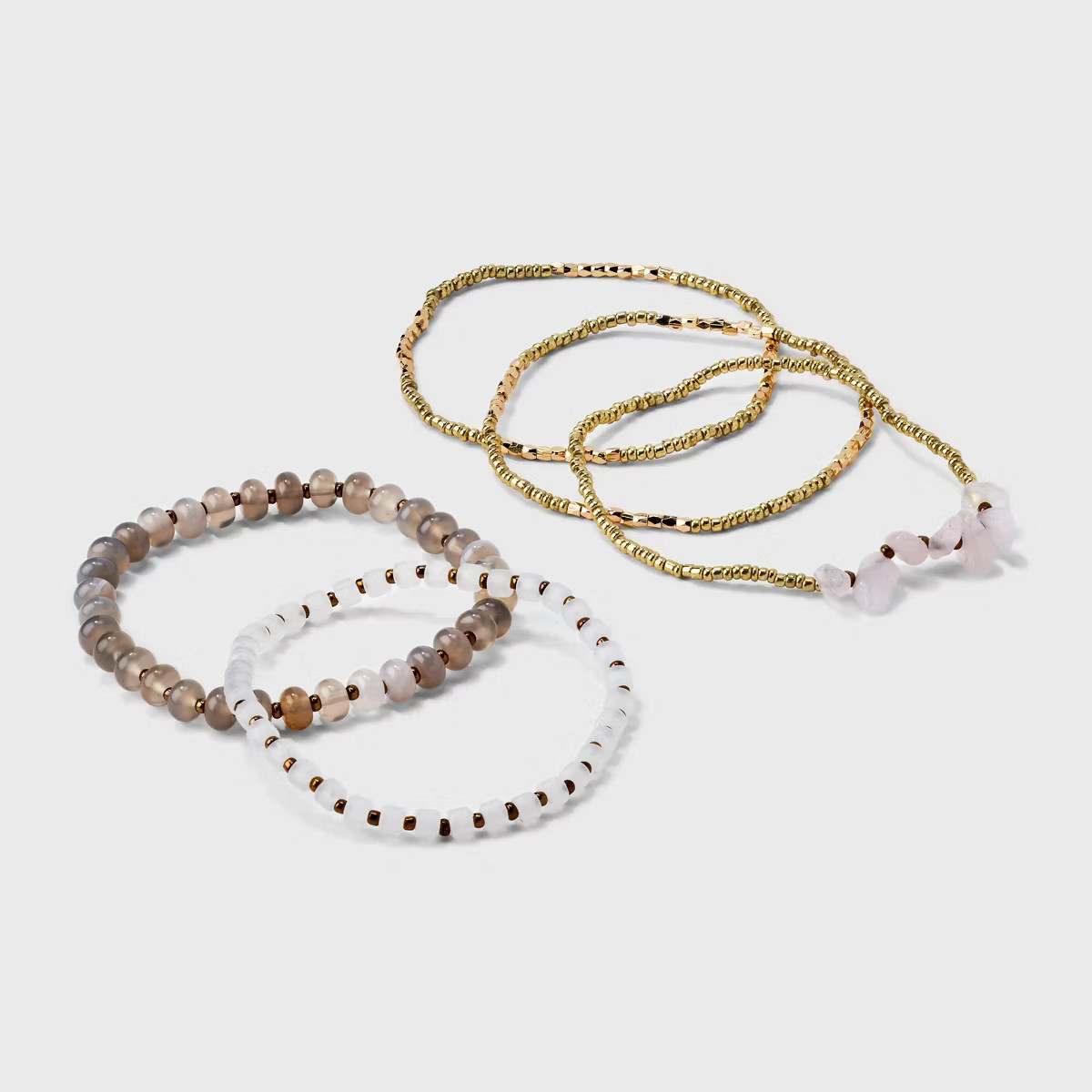 Mixed Rose Quartz Semi-Precious and Cylinder Beaded Bracelet Set 5pc - Universal Thread™ | Target