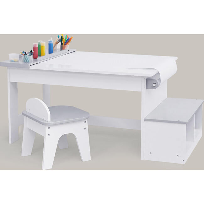 Fantasy Fields by Teamson Kids - Little Artist Monet Play Art Table Kids Furniture, White/Gray | Maisonette