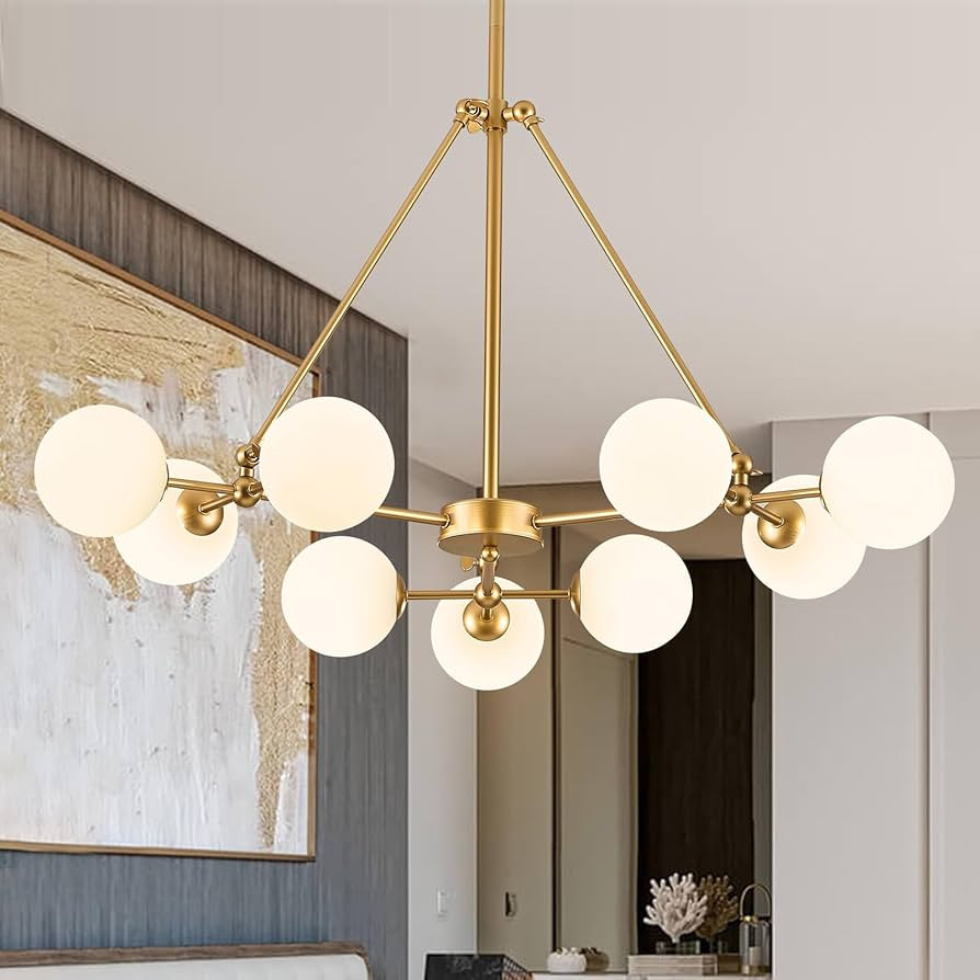 Gold Sputnik Chandelier, 9-Light Frosted Glass Globes Chandelier Dia 39.4" Modern Mid Century Pen... | Amazon (US)