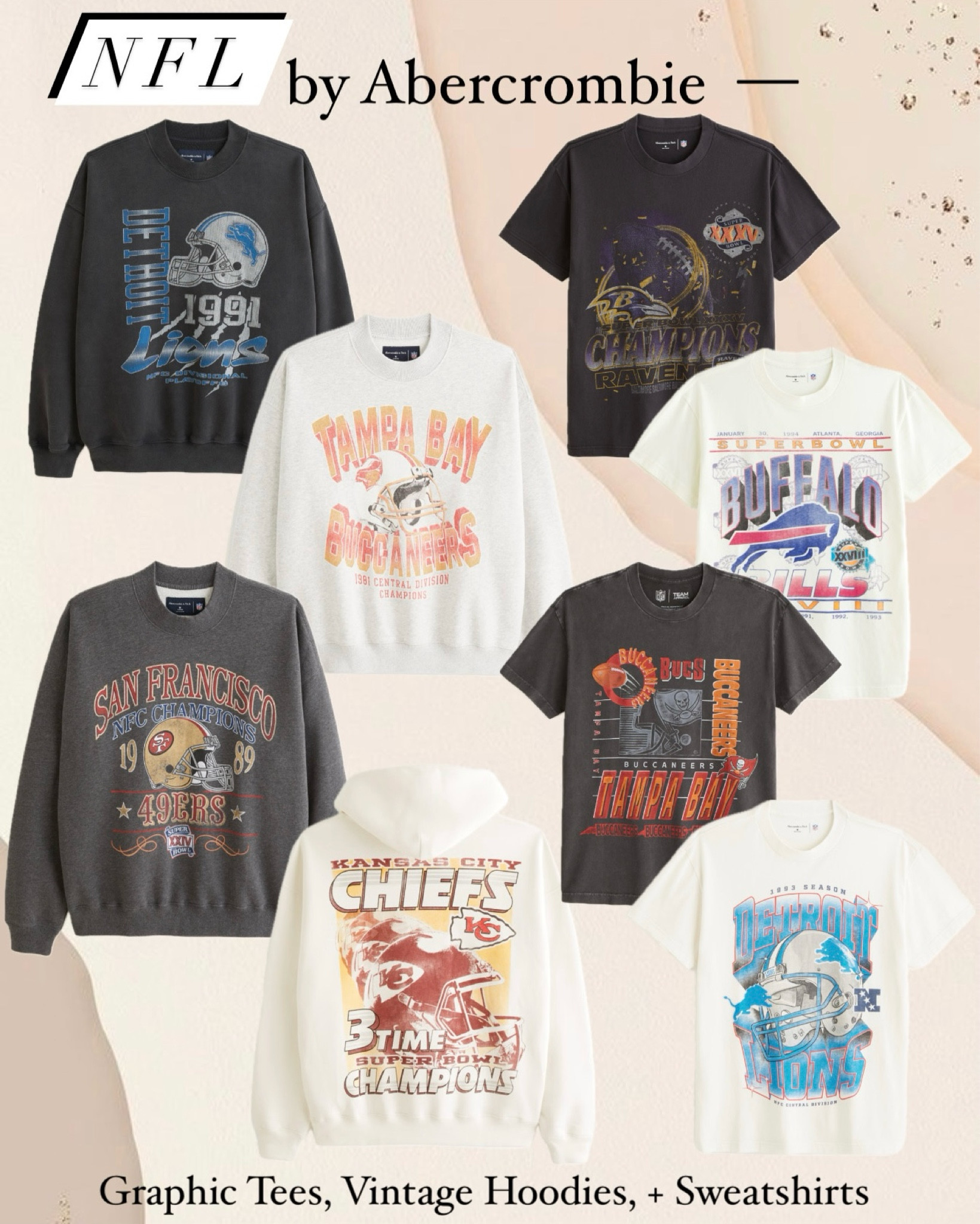 It’s officially football season + Abercrombie is kicking it off with a 20% OFF SALE on their NFL Abercrombie Graphic Tees, Vintage Hoodies, & Sweatshirts!  Cheer on your favorite football team, stay cozy, + look cute on Game Day! 

Pair an oversized sweatshirt, crewneck, pullover, or tshirt with your favorite pair of leggings or biker shorts! Or try cropping it + styling it with jeans! No matter what NFL team you’re cheering for, Abercrombie has an outfit for you! 

NFL Football Outfit, Game Day Outfit, Football Team, Football Fan, Super Bowl, NFL Playoffs, Graphic Tshirt, Hoodie, Sweatshirt, Crewneck, Pullover,
Abercrombie & Fitch, Vintage Tee, Vintage Tshirt, Casual Outfit, Cozy Outfit, Comfy Outfit, Arizona Cardinals, Atlanta Falcons, Baltimore Ravens, Buffalo Bills, Carolina Panthers, Chicago Bears, Cincinnati Bengals, Cleveland Browns, Dallas Cowboys, Denver Broncos, Detroit Lions, Green Bay Packers, Houston Texans, Indianapolis Colts, Jacksonville Jaguars, Kansas City Chiefs, Las Vegas Raiders, Los Angeles Chargers, Los Angeles Rams, Miami Dolphins, Minnesota Vikings, New England Patriots, New Orleans Saints, New York Giants, New York Jets, Philadelphia Eagles, Pittsburgh Steelers, San Francisco 49ers, Seattle Seahawks, Tampa Bay Buccaneers, Tennessee Titans, Washington Commanders


#LTKSeasonal #LTKFallSale #LTKStyleTip