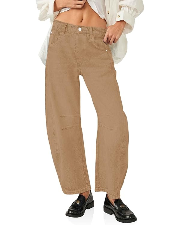 PLNOTME Women's Baggy Boyfriend Jeans Vintage Wide Leg Mid Rise Barrel Denim Ankle Pants | Amazon (US)