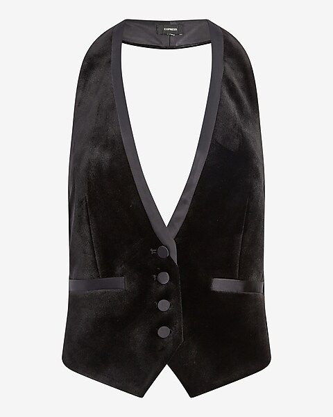 Velvet Button Front Halter Tuxedo Blazer Vest | Express