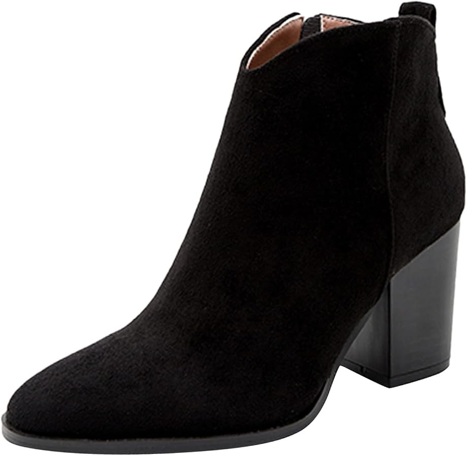 Booties for Women Ankle Booties Womens Pointed Toe Ankle Booties Chunky Block Heel Ankle Boots Si... | Amazon (CA)