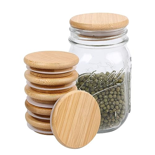 Mason Jar Lids - Reusable canning lids Bamboo mason jar Lids, Food Grade Material Silicone Sealing, 100% Fit & Airtight for Regular Mouth Mason Jars (6PCS Regular Lids, Bamboo) | Amazon (US)
