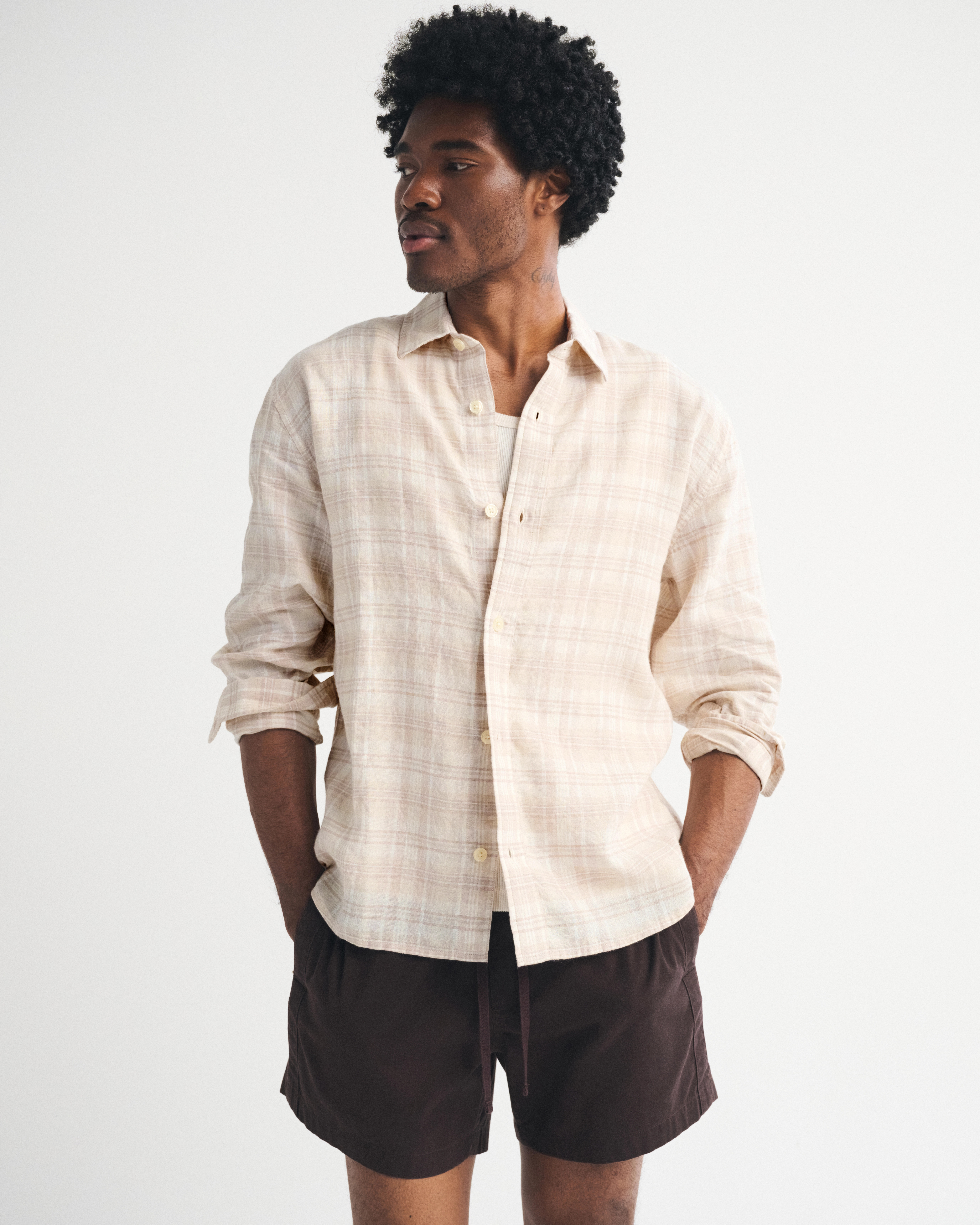Linen-Blend Plaid Shirt | Abercrombie & Fitch (US)