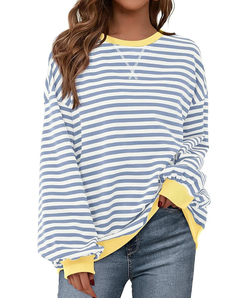 BTFBM Womens Oversized Striped Sweatshirt Crewneck Long Sleeve Pullover Top Casual Y2K Fall Cloth... | Amazon (US)