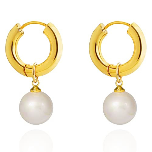 Kittyouth 18k gold plated hoop with round pearl drop earrings | Amazon (US)