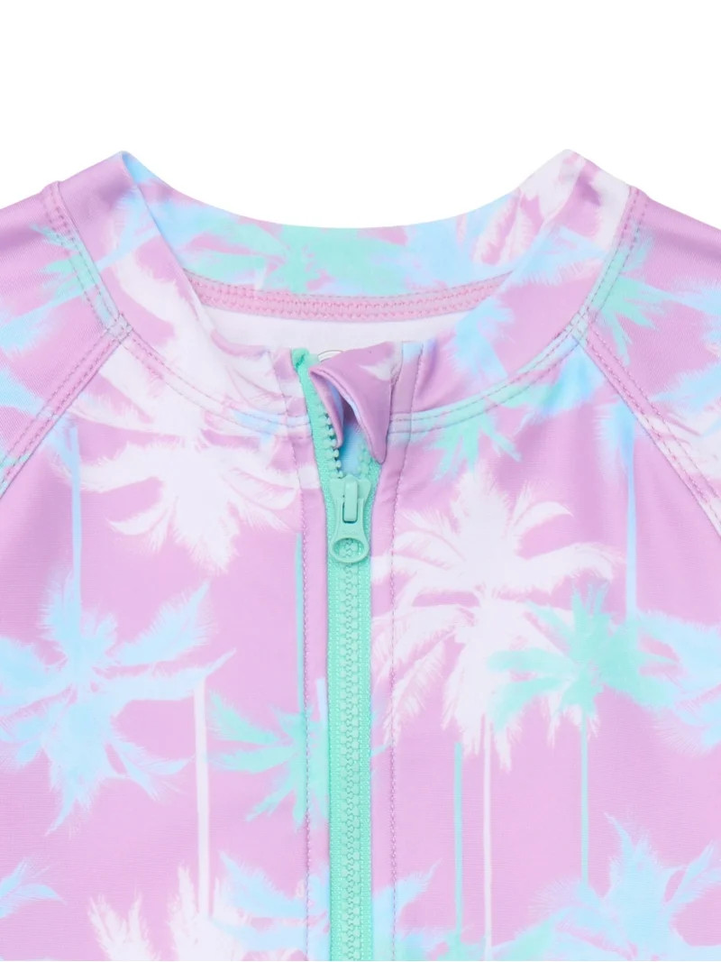 Wonder Nation Baby and Toddler Girls Long Sleeve Swim Rashguard One-Piece, Size 12M-5T | Walmart (US)